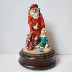 Santa Clause Child Figurine On Wooden Base Jaimy Christmas Holiday Collectible